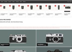 Der Leica Online Store listet die Pre-Owned-Prodoukte übersichtlich und nach Kategorien sortiert auf.
