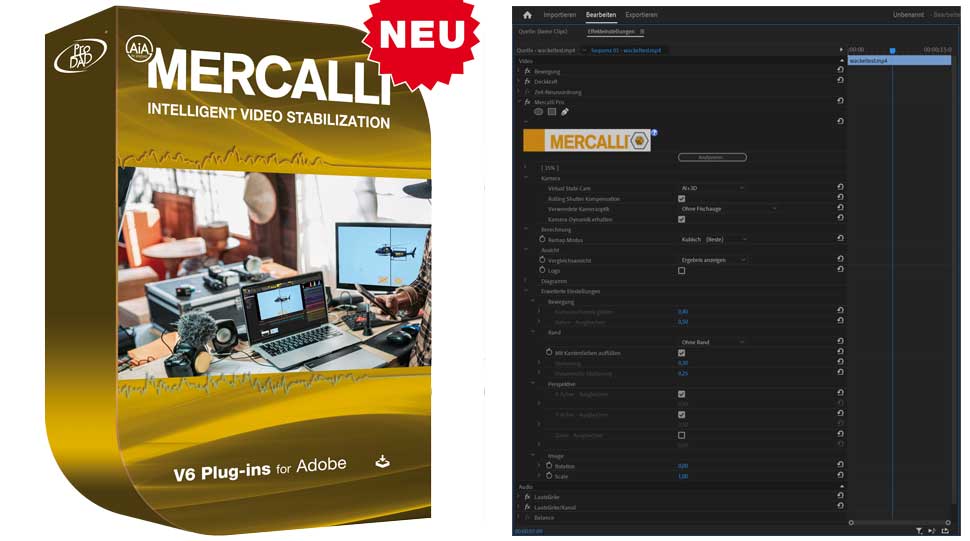 Mercalli V6 für Adobe wird als Plug-in in das Videoschnittprogamm Adobe Premiere eingebunden.